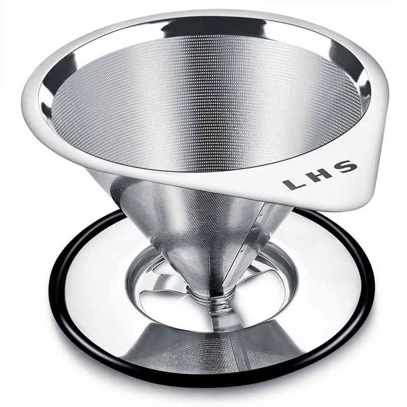 Häll över kaffefilter Rostfritt stål Återanvändbar Kaffe Dricker Kaffe Hållare Cone Funnel Basket Mesh Strainer 210712