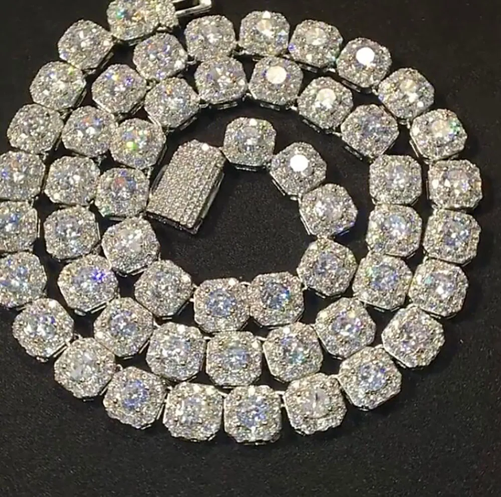9mm clustered diamante tênis corrente pulseira real sólido gelado zircão cúbico pedras bling das mulheres dos homens hip hop jóias 16-20inch279i