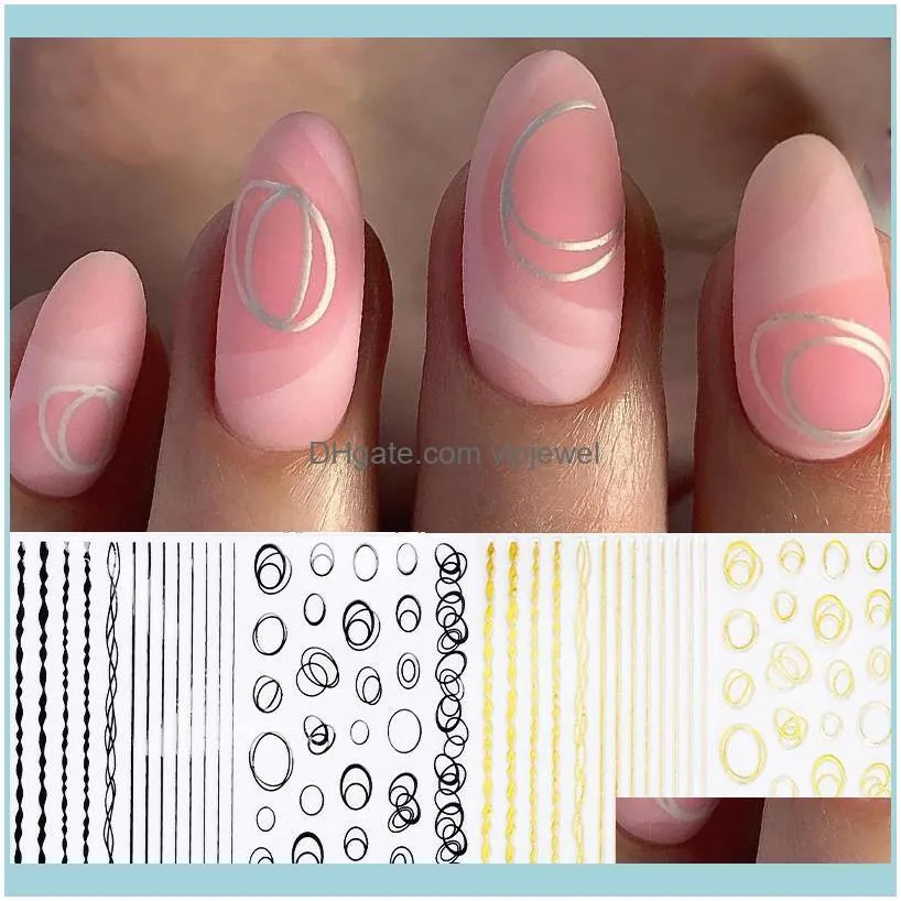 Prisetiketter, Kort Smycken Förpackning Skärm SmyckenGold 3D Klistermärke Linjer Stripe Geometrisk Hjärta Självhäftande Nail Art Transfer Stickers DE