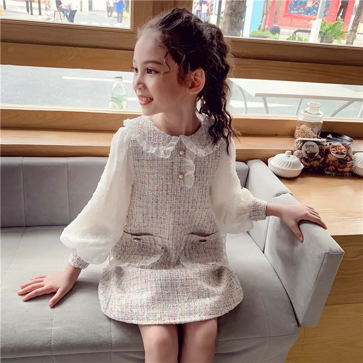 Klassieke Roze Ivory Kids Fancy Dresses voor Meisjes Kinderen Charmante Jurk Puff Sleeve Bruiloft Kleding 4 7 9 12 14 Jaar 210303