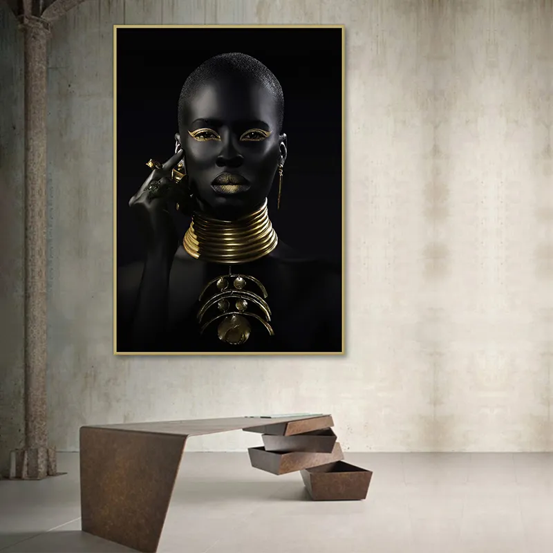Black And Gold African Woman Canvas Wall Art Modern Abstract Figure ...