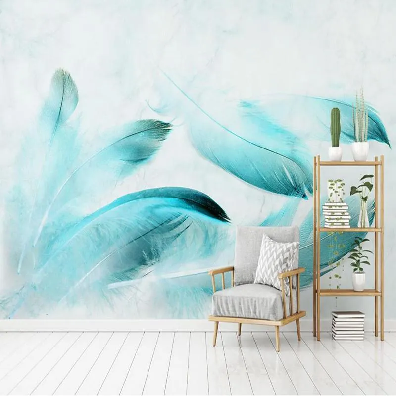 Wallpapers Modern 3D Wall Murals Wallpaper For Blue Feather Marble TV Background Stickers Home Decor Beauty