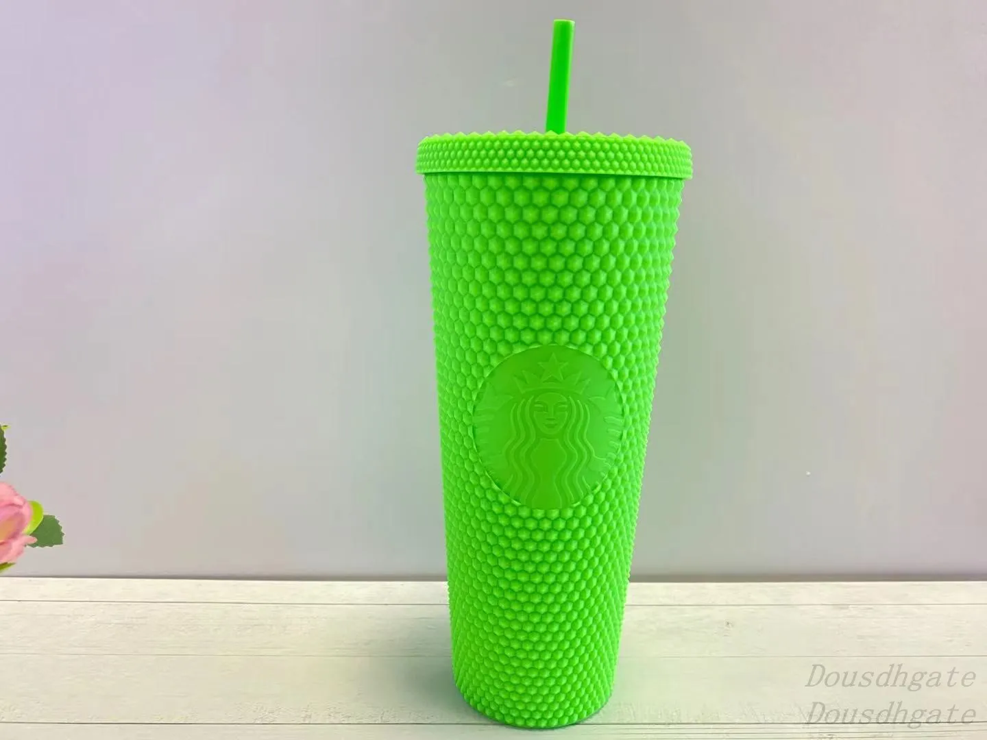 Summer  Fluorescent pink durian laser Straw cup Tumbler high-capacity 710ML Mermaid plastic cold water coffee Mug gift
