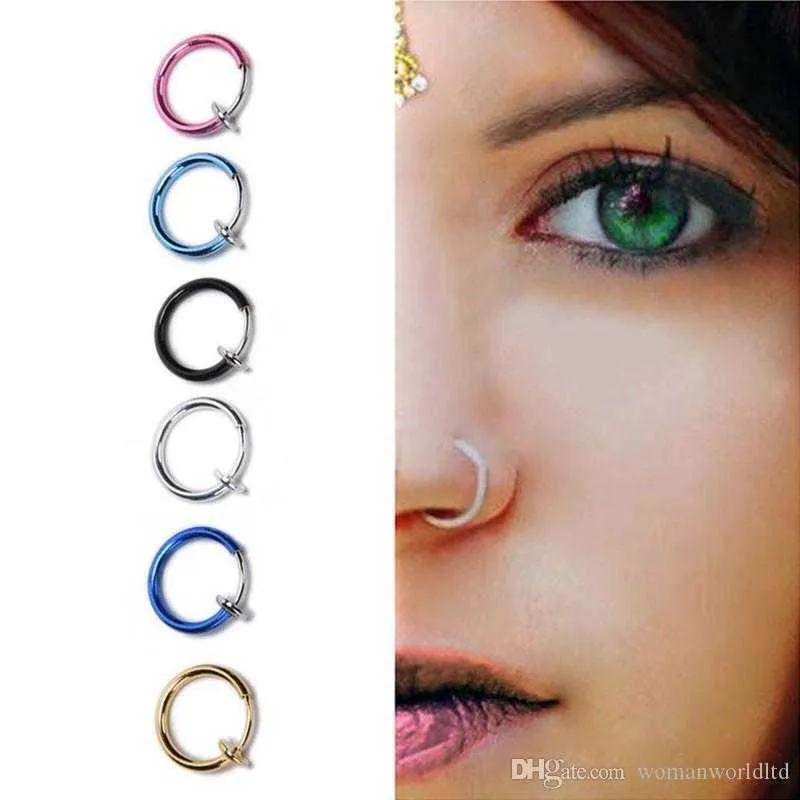 Fake Nose Ring Goth Punk Lip Ear Nose Clip On Fake Septum Piercing Nose Ring Hoop Lip Hoop Rings Earrings