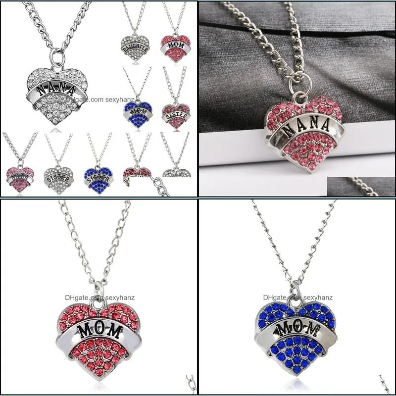 Diamond Peach Heart Pendant Necklace Mother`s Day New Year Gift Family Rhinestone Women`s Jewelry GWB12348