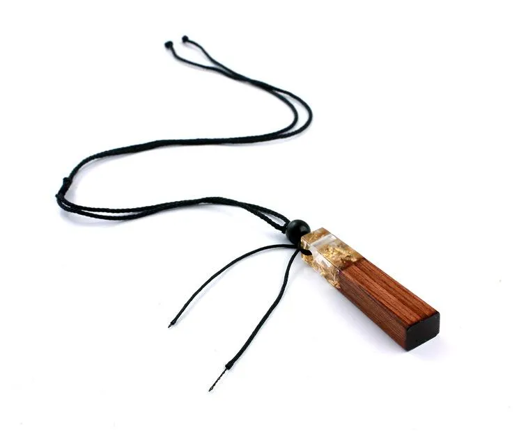 Fashion Solid Wood Natural Stone Pendant Necklaces Rope Chain Bullet Hexagonal Prism Black Lava Diffuser Necklace Jewelry