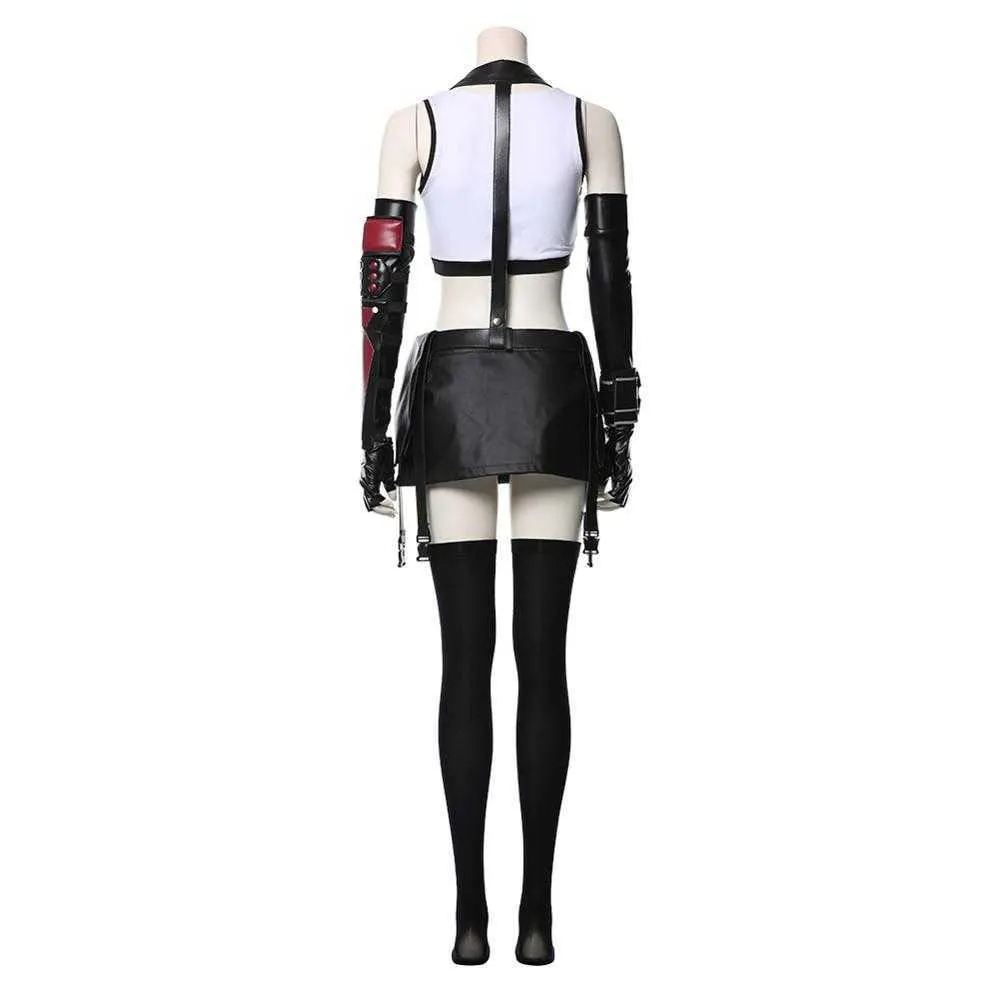 Final Fantasy VII Cosplay Tifa Lockhart Traje Mulheres Menina Outfit Sports Colete Skirt Full Set Halloween Carnaval Y0913