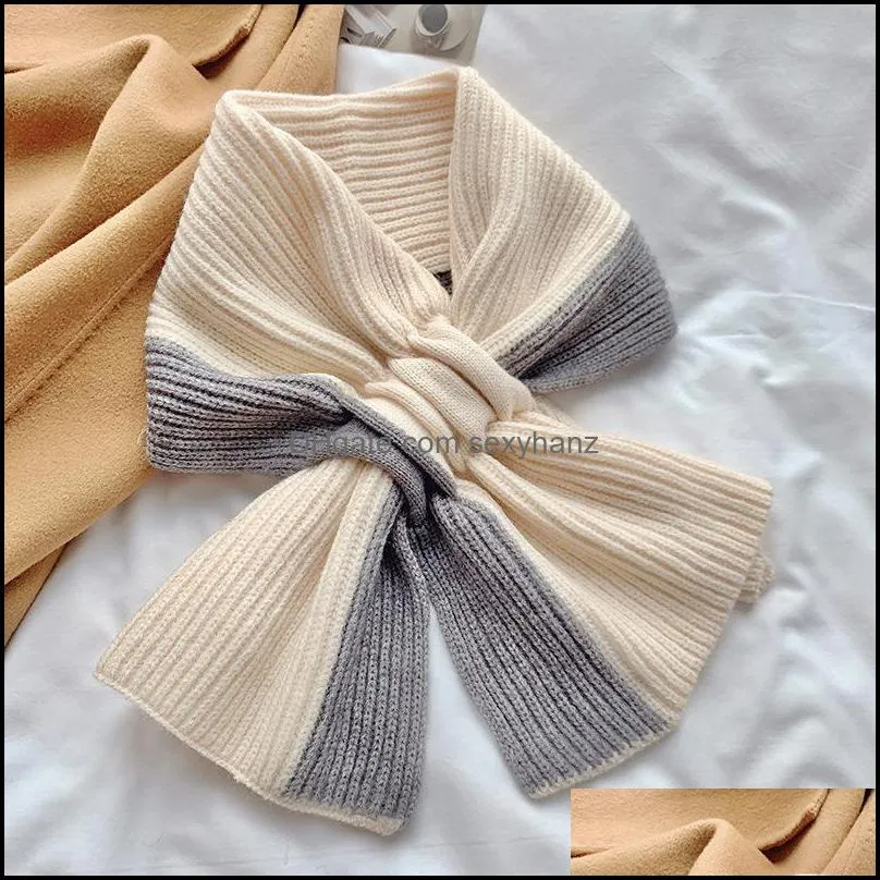 S2627 Winter Women`s Knitted Scarf Short Style Assorted Color Crossed Neck Warm Scarves