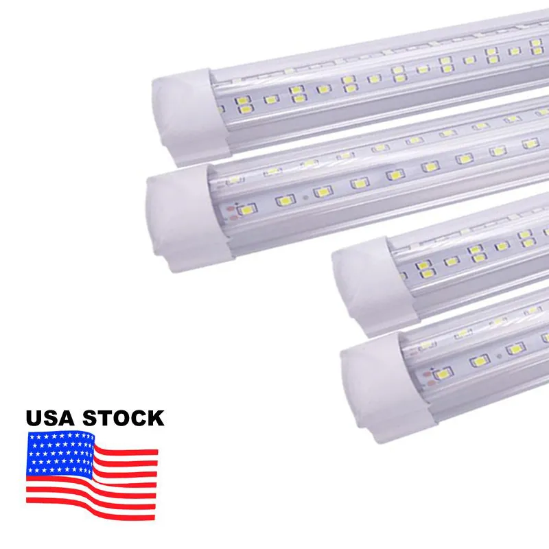 Lager i USA + 2ft 3ft 4ft 5ft 6ft 8ft V-formade T8 Led Tubes Lampor Integrerade LEDs Light Tube AC 85-265V Cooler Door Shop Lamps USALIGHT