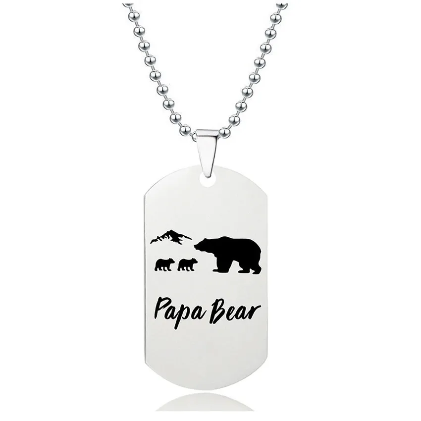 Père Papa Ours Collier Pendentif En Acier Inoxydable Motif Animal Chien Tag Colliers Chaînes pour Femmes Hommes Mode Bijoux Will et Sandy