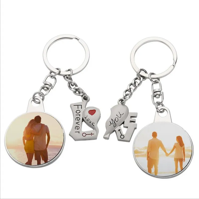 Sublimation Couple Keychain Favor Metal Letter Engraving Charm Heart-shaped Key Ring Romantic Valentine`s Day Gift