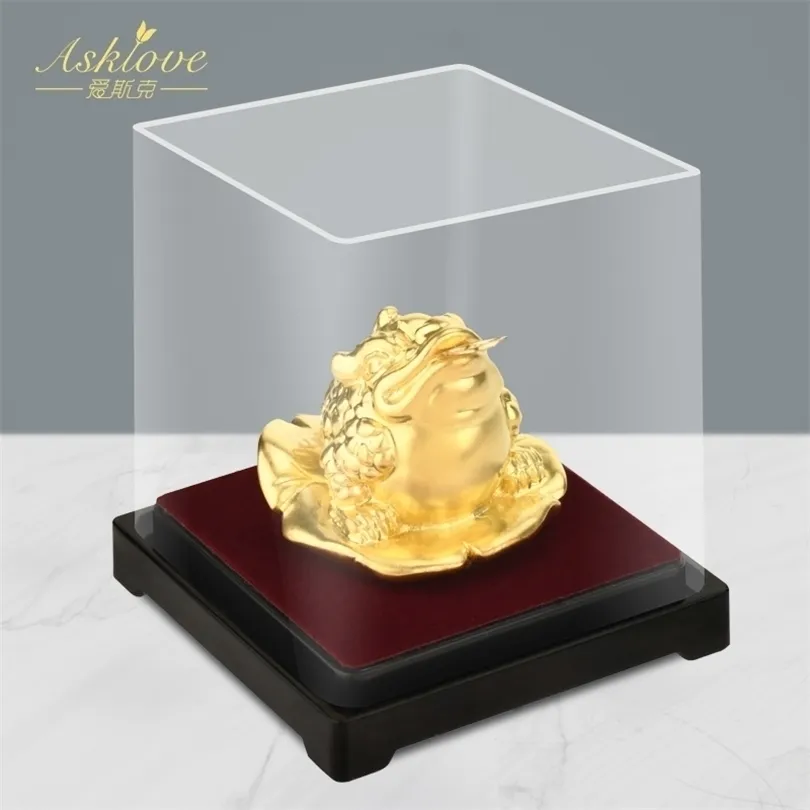 24k Gold Foil Frog Feng Shui Chinese Golden Money Lucky Fortune Wealth Office Tabletop Ornament Home Decor Gifts 211101