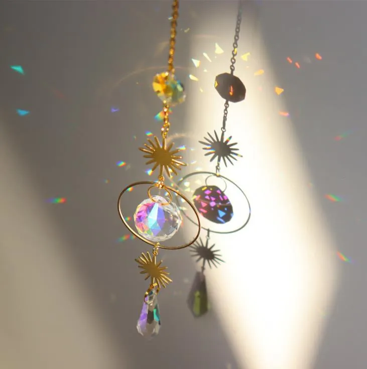 Crystal Rainbow Suncatcher with Rhinestones Star,Suncatcher Crystal Light  Catcher with Glass Ball Prisms Ornament,Hanging Glass Suncatcher for Window