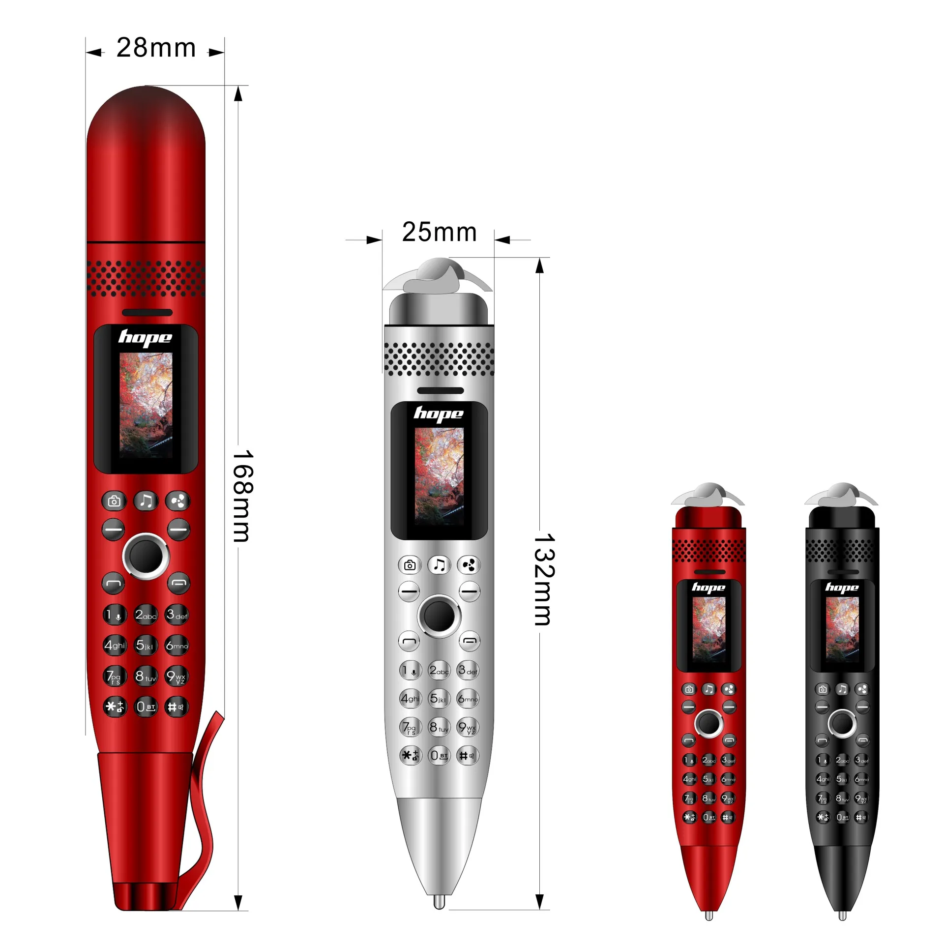 Original Hope AK008 Magic Voice Pen Cell Phone Unlocked Dual SIM-kort Bluetooth Dialer Reporter Inspelning Mobiltelefoner Sync Kontakta Mini Handheld Fan Celular