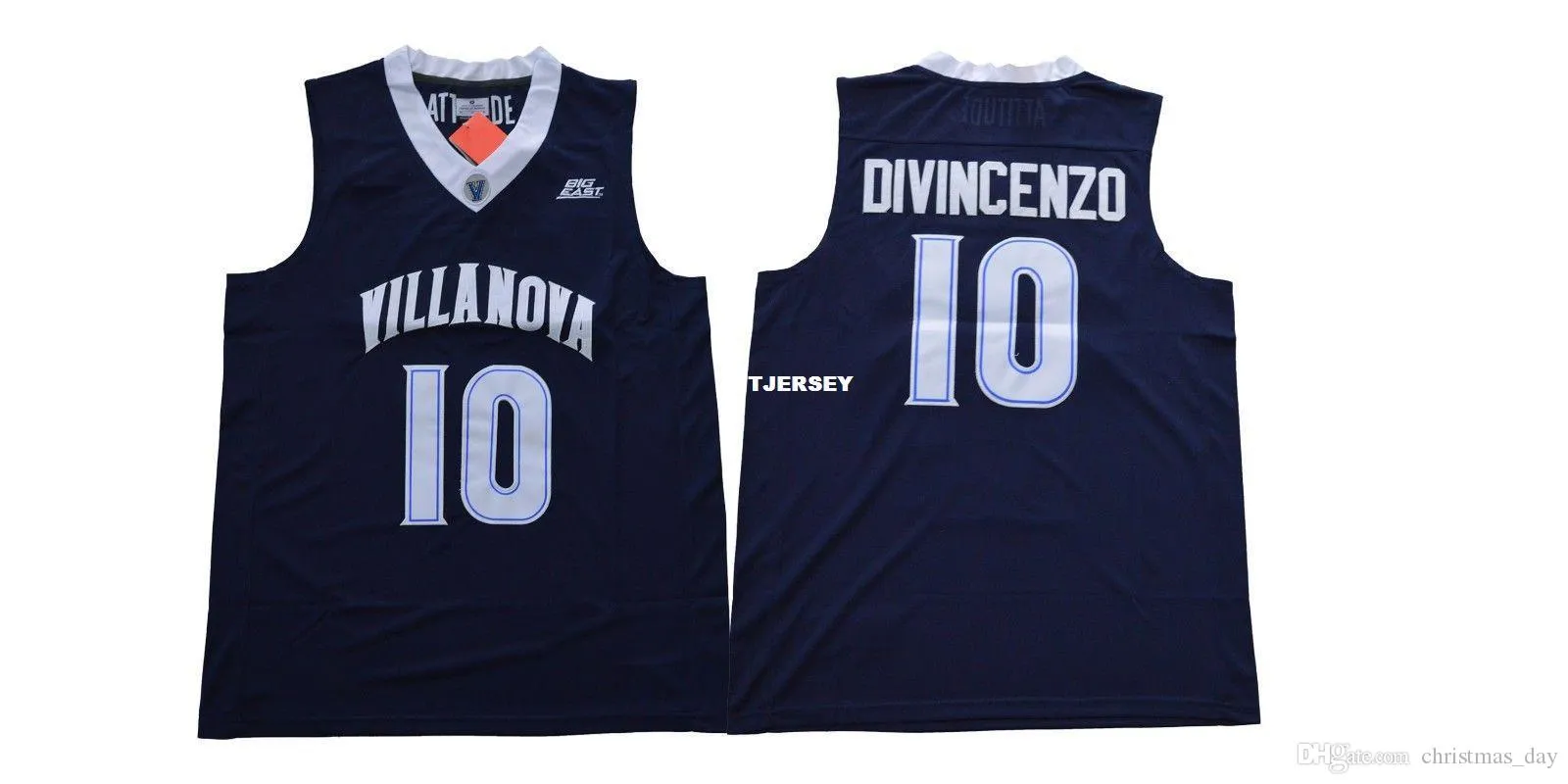 Goedkope groothandel nieuwe seizoen 2018 Donte Divincenzo # 10 Villanova Basketbal Jersey Navy Blue White Hoge kwaliteit S-XXL