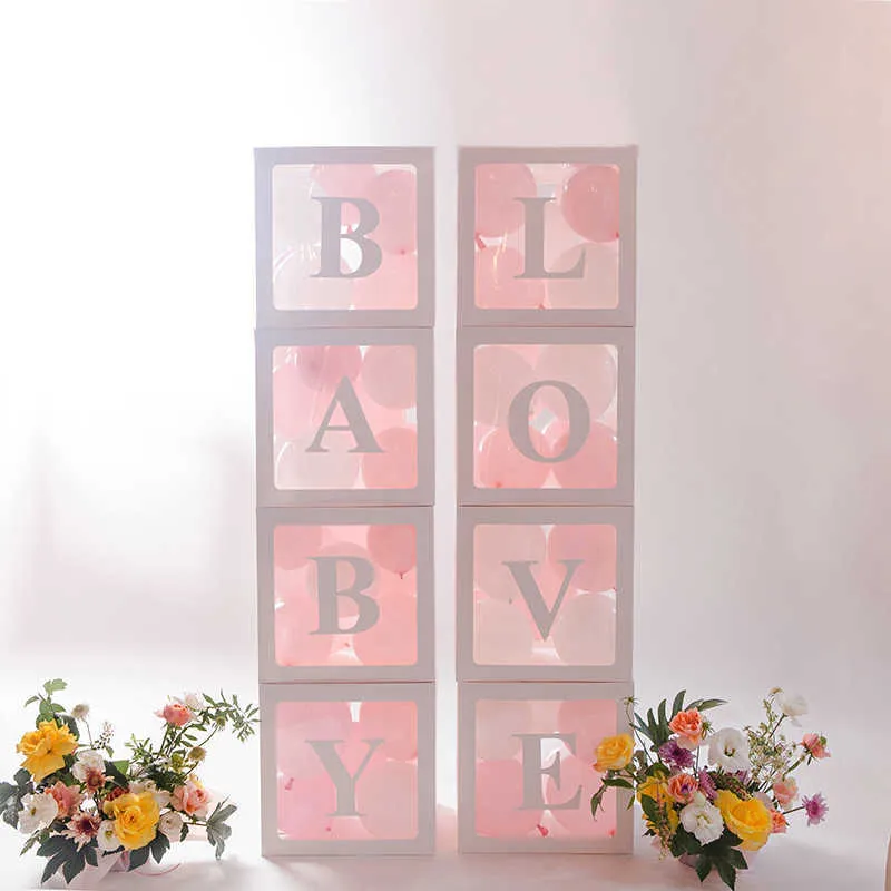 1P 30cm Alphabet Name Transparent Packing Box Balloons Blocks Cube Boxes Wedding Decor Baby Shower 1st Birthday Party Kids Gifts