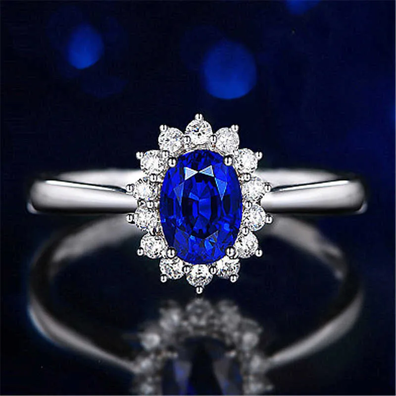 Womens Rings Crystal Jewelry natural blue ring Platinum Plated Red Blue zircon Cluster For Female Band styles