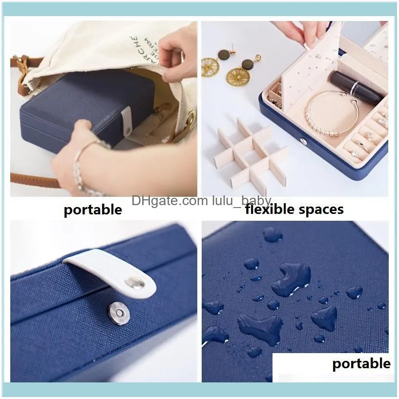 Jewelry Pouches, Bags Portable PU Box, Bracelet Earrings With Magnetic Clasp, Necklace, Ring, Storage Mirror Hook