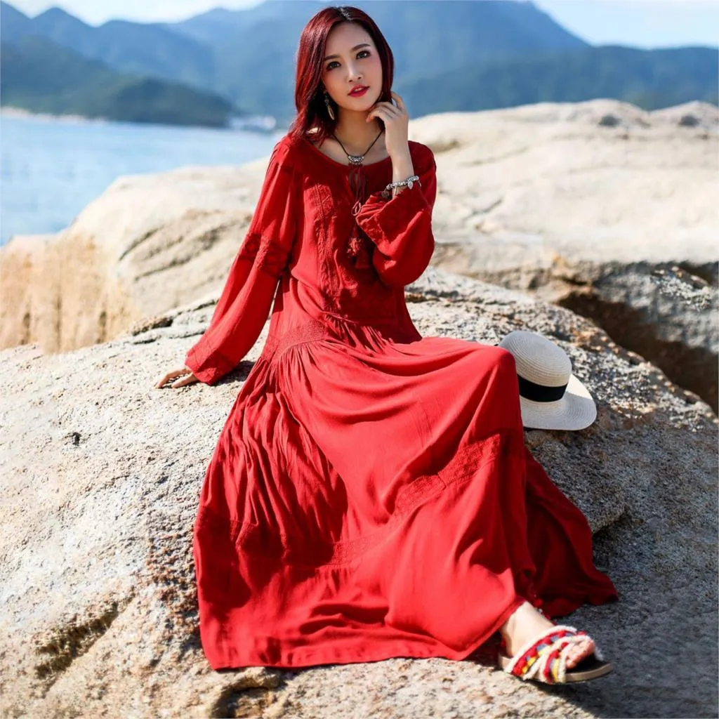 Vestido largo sales mujer manga larga