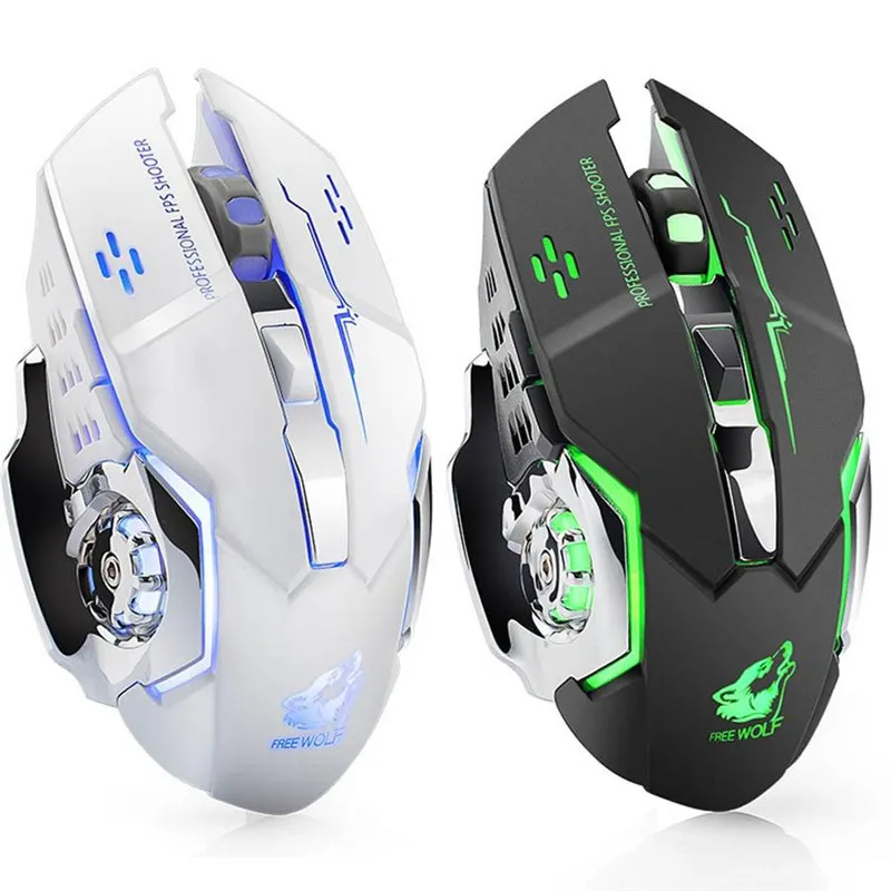 Färgrik uppladdningsbar X8 Trådlös mus Silent LED Bakgrundsbelyst Möss USB Optisk Ergonomisk Gaming Mouse för PC Computer Laptop