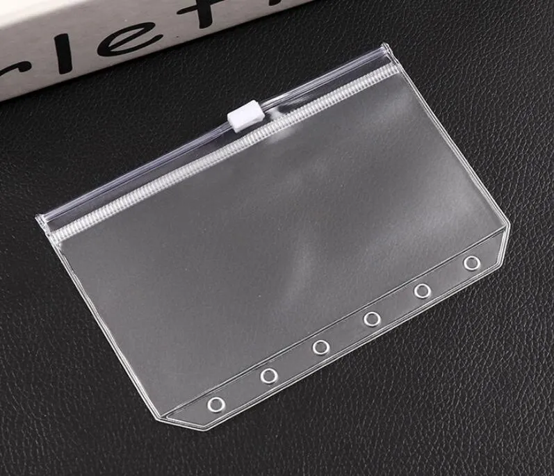 A5 A6 A7 Clear Binder Pockets para Notebook 6 furos Zipper Folha solta Inserir bolsa PVC Fosco Notebook Bolsos Envolva pastas de armazenamento # 193