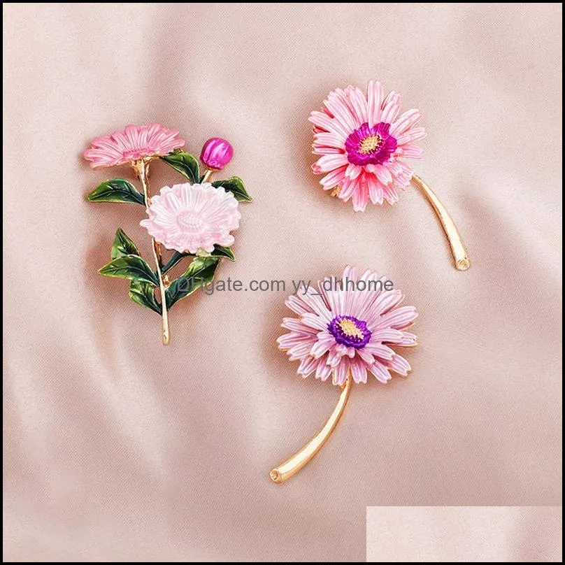 Pins, Brooches Daisy Flower Enamel Pin Women Pins And Fashion Flowers Brooch Bouquet Clothes Jewelry Gift For