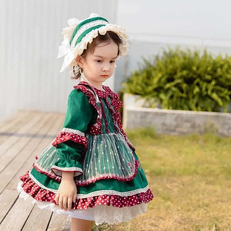 Niños España vestido infantil retro bordado vestidos bebé niña navidad lolita vestidos reales niñas cumpleaños bautismo vestidos 210615