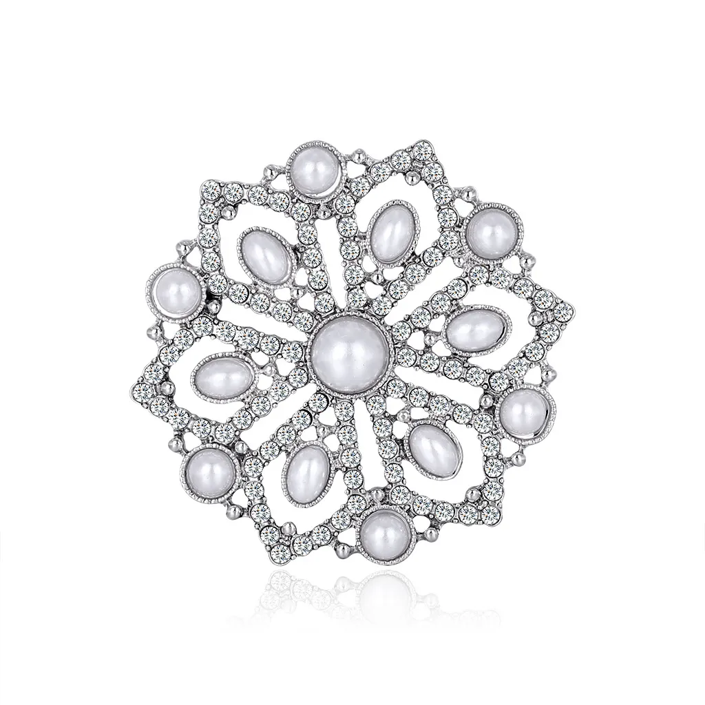 Silver Pearl Flower Brooches for Women Enamel Brooch Pins Jewelry Accessories