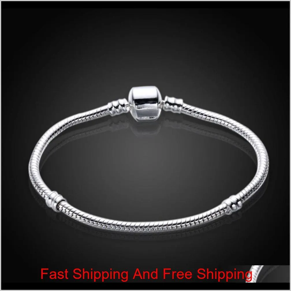 1pcs drop shipping silver plated bracelets women snake chain charm beads for  beads bangle bracelet children gift b001