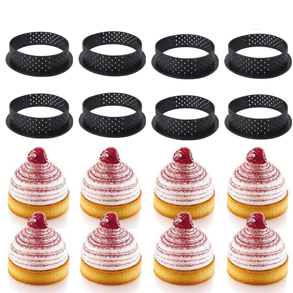 8pcs/set Non-stickTart Mold Tarte Ring Perforated Plastic Cutting Rings Mousse Circle Cutter DIY Baking Accessories 210225