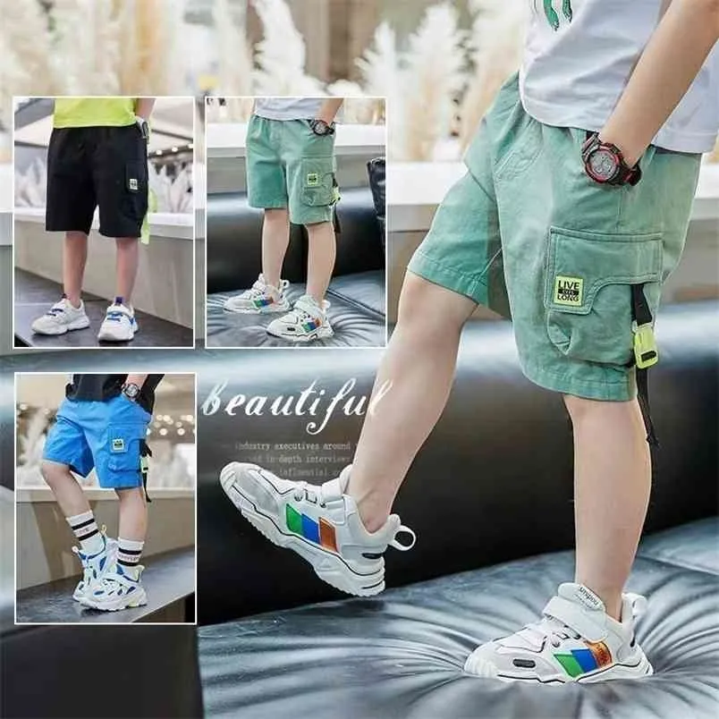 EACHIN Boys Shorts Summer Loose Pants Teenage Trouser Casual Cargo Short Children's Elastic Waist Cotton 210723