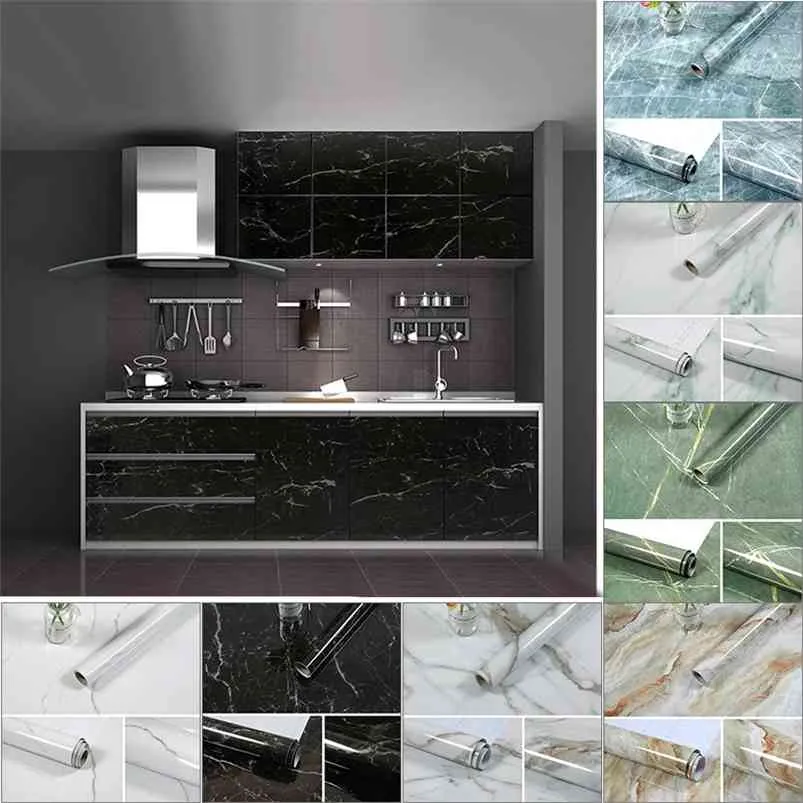 10M Self Adhesive Waterproof Marble Wallpaper Kitchen Living room Contact Paper PVC Wall Sticker papel de parede 210722