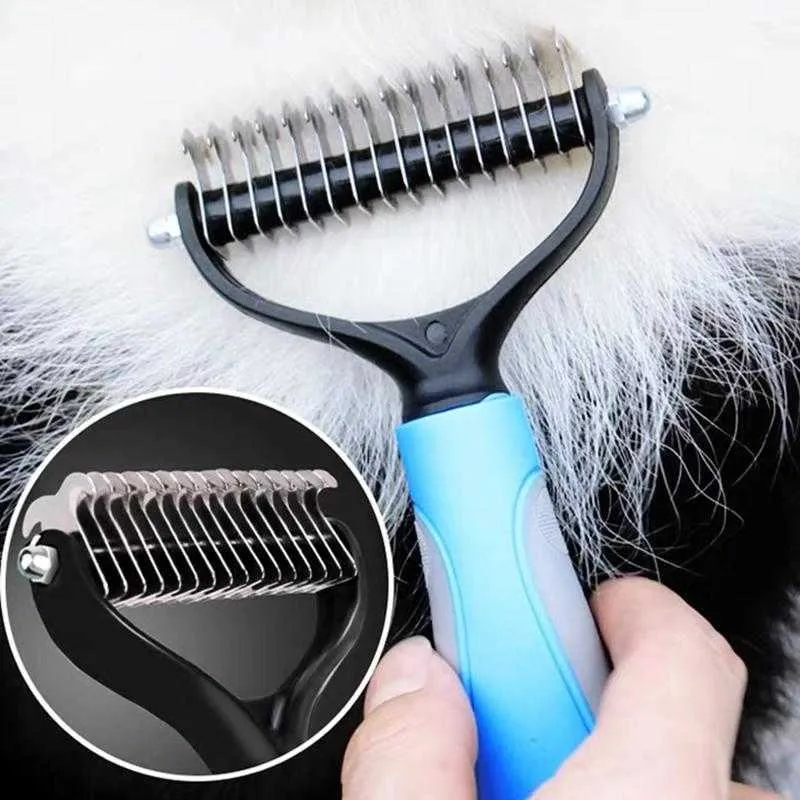 Pet Dog Flea & Tick Remedies Grooming Supplies Hair Removal Comb Cat Detangler Fur Trimming Dematting Deshedding Brush Tool For matted Long Hairs Curly YL0335