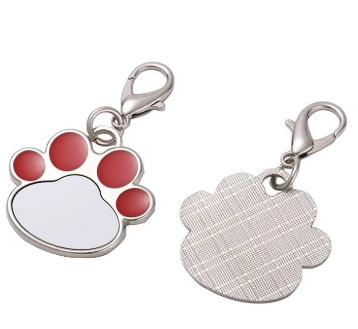 Sublimation Dog Paw Keychain Favor Metal DIY Photo Keyring Cute Pet Footprint Hanging Pendant Christmas Gift for Kid SN6326