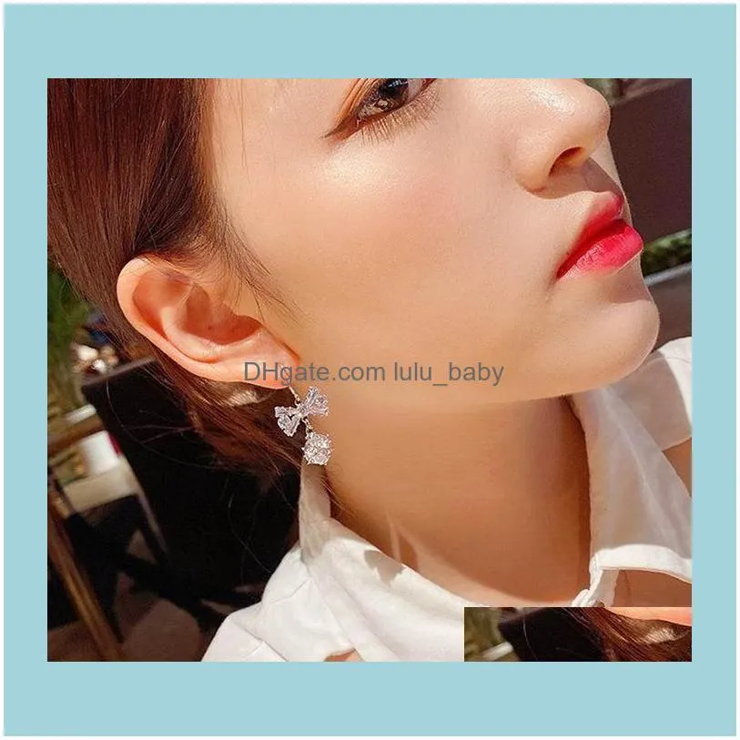 Dangle & Chandelier Micro Pave Zircon Ball Bowknot Drop Earrings Delicate Fashion Jewelry Bijoux Femme 2021