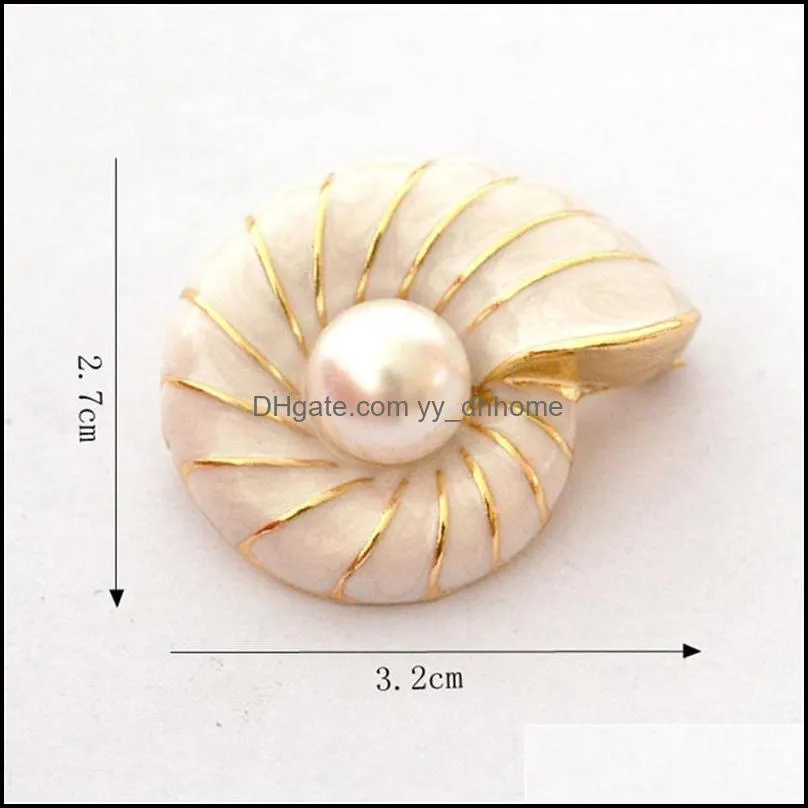 Pins, Brooches Retro Style Enamel Conch Personality Fashion Simple Imitation Pearl Brooch Men And Women Models