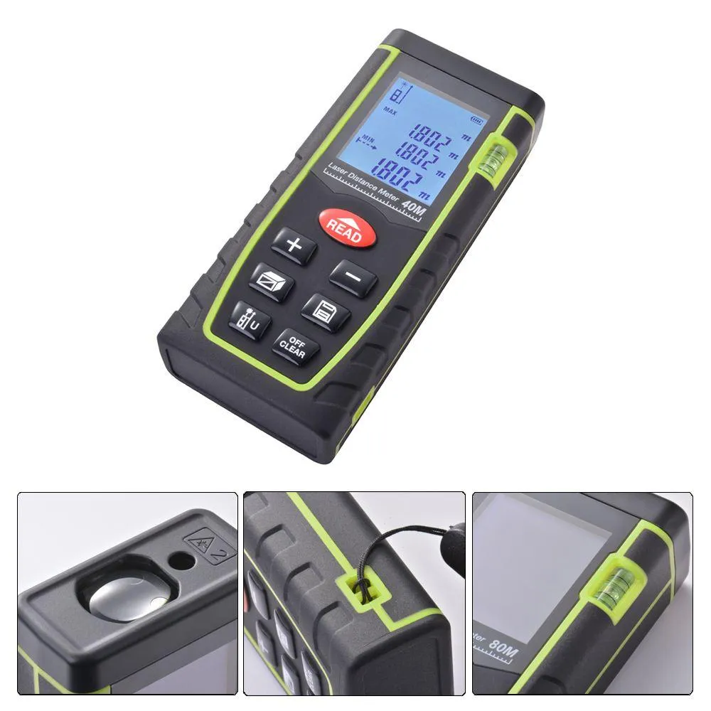 7-مفتاح 40 مترًا/80 مترًا لشاشات الليزر الرقمية LCD Range Range Pinder Measure Diastimeter