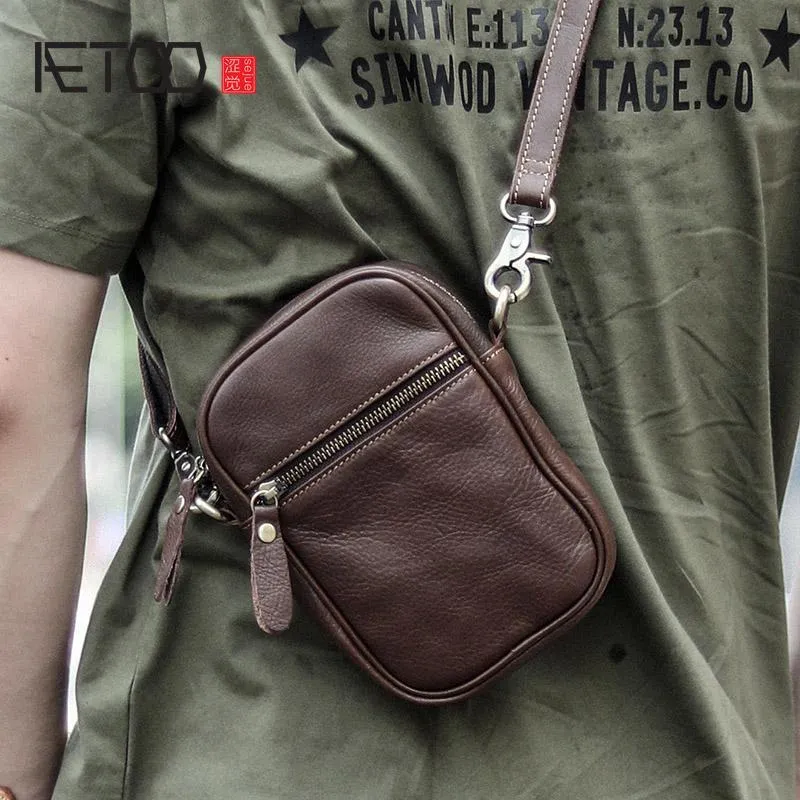 HBP AETOO Vertical Mobile Phone Sloping Bag, Leather Men's Casual Bag