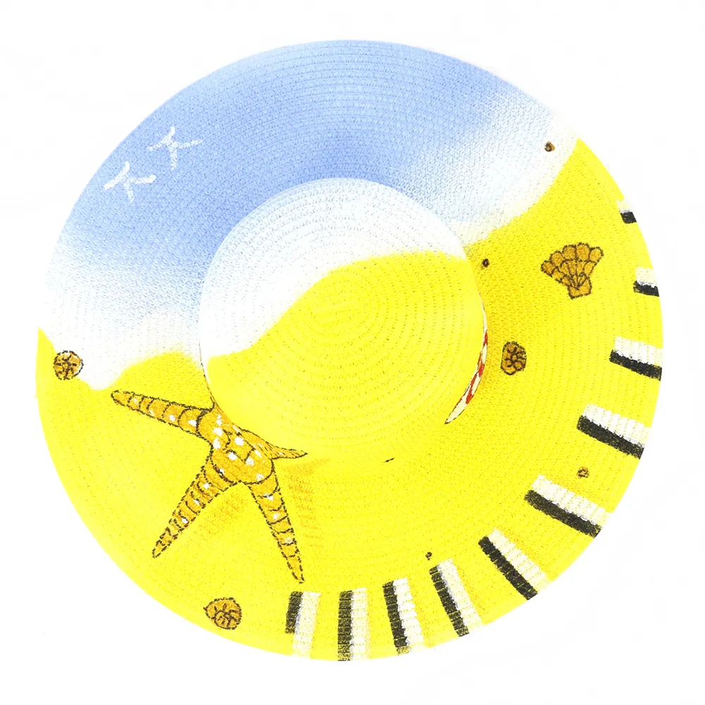2021 Szeroki Brim Summer Beach Sun Floppy Papierowy Słomkowy Kapelusz Dla Kobiet Dzieci Ręcznie malowane Print Dome Kopuła Ochrona Słońca Czapka dla rodzic-dziecko