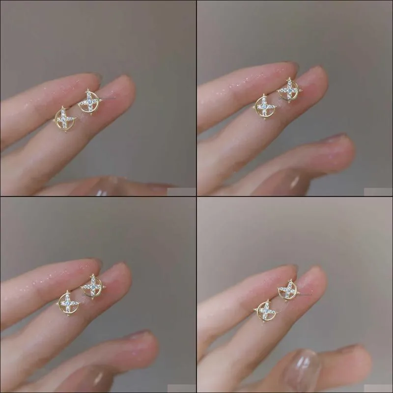 925 Silver Shining Star Earring Female Exquisite High Sense Design Simple Temperament Moon s