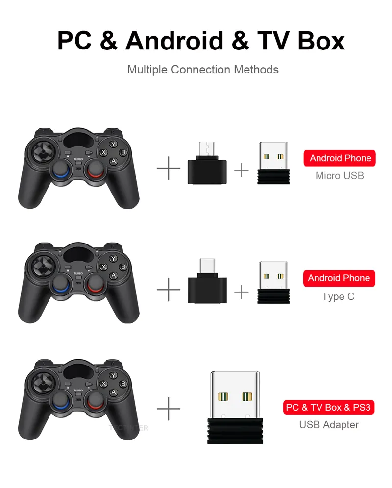 Comprar Mando inalámbrico de 2,4G para Android, Joystick con conversor OTG  para PS3/teléfono inteligente, tableta, PC, Dispositivo de TV inteligente