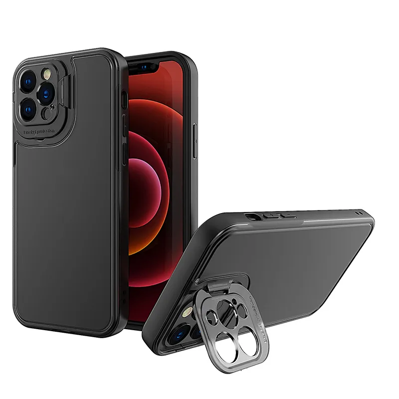 Étuis de téléphone antichoc pour iPhone 13 12 11 Pro Max Xs XR X SE 7 8 plus, étui de protection avec béquille d'objectif d'appareil photo