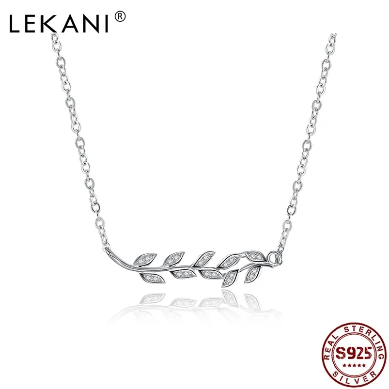 Lekani 925 prata esterlina para as mulheres simples ramo de oliveira planta pingente colares trendy cúbico zircônia colar fino jóias 210701