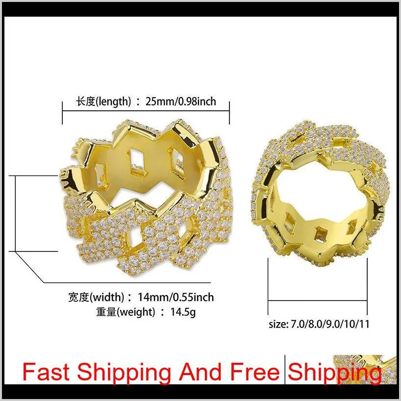 luxury designer iced out full diamond 18k gold plated mens ring jewelry hip hop jewelry