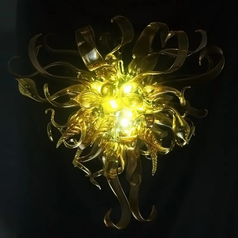 Złote wstążki Łańcuch Wisiorek Lampy Nowoczesne LED Ręcznie Dmuchane Szkło Żyrandol Art Decor Lights 24 cale