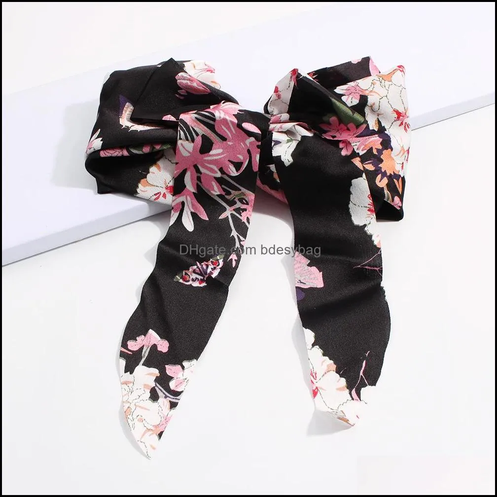 Flower Print Barrettes Hairpin For Women Bow Knotted Hair Clip Sweet Ponytail Clip Yarn Hair Ties Korea Fashion Hair Accessories