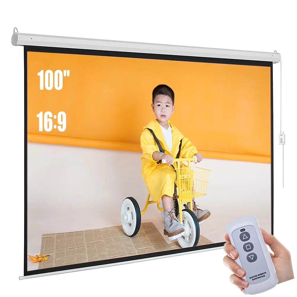 100-inch Motorized Electric Projector Screen 16:9 4K Ultra HD 3D Ready ...
