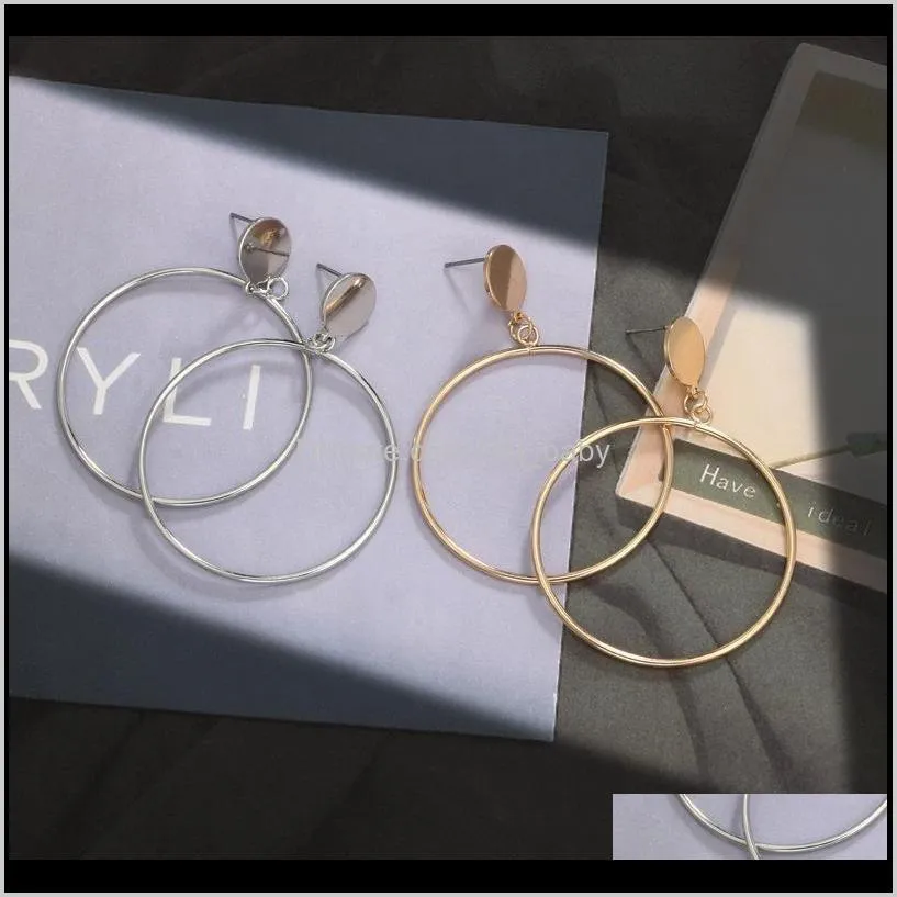 Hot selling New korean earrings for girls Big Geometric stud Earring women creative big circle round earring gold silver jewelry