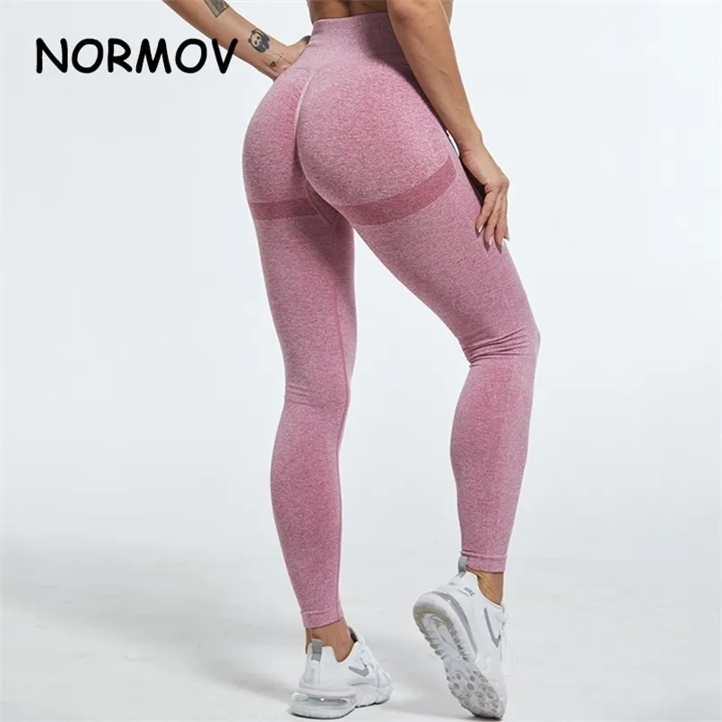 NORMOV Sexy Leggings senza cuciture Donna Slim Vita alta Squat Proof Fitness Bubble Butt Legging Push Up Palestra Sport Allenamento Leggins 210925