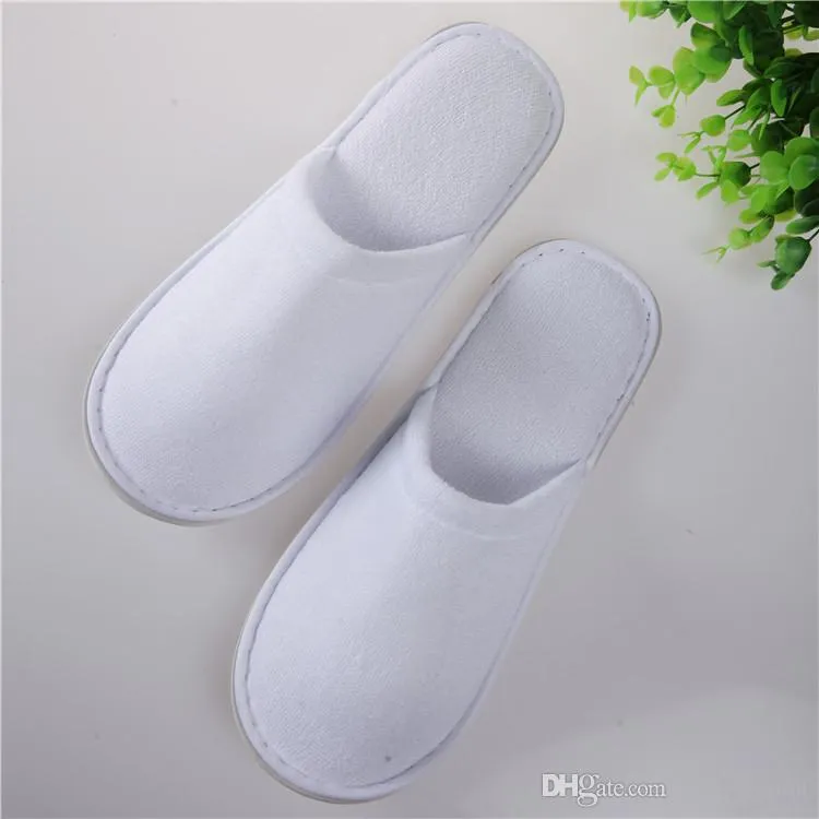 5mm 6mm 28*11cm Disposable Hotel Towelling Slippers One-time Non Slip Slippers With EVA Sole Closed Toe White 